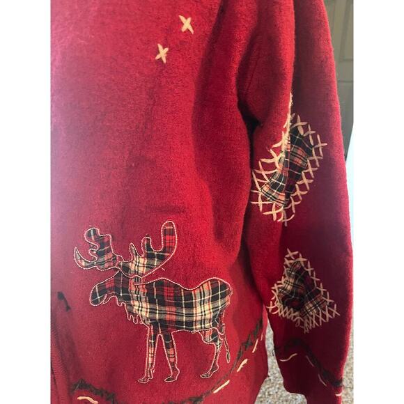 Vintage Coldwater Creek Red Wool Christmas Patchwork Moose Sweater Jacketo - Picture 4 of 8
